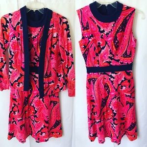 Vintage Hot Pink Navy Dress and Jacket Small